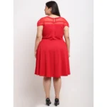 Generic Women's Hojri Solid Knee Length Fit and Flare Dress (Red) - Image 2