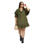 Generic Women's Crepe Solid Knee Length Fit and Flare Dress (Olive Green) - Image 6
