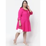 Generic Women's Crepe Solid Knee Length Fit and Flare Dress (Pink) - Image 3