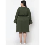 Generic Women's Crepe Solid Knee Length Fit and Flare Dress (Botal Green) - Image 2