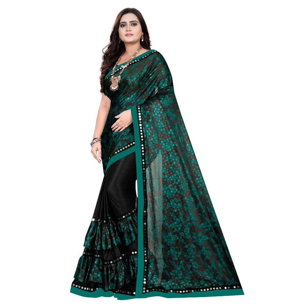 Green Lycra Blend Saree with Blouse