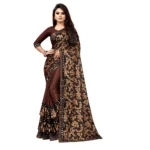 Coffee Lycra Blend Saree with Mirror Work Blouse