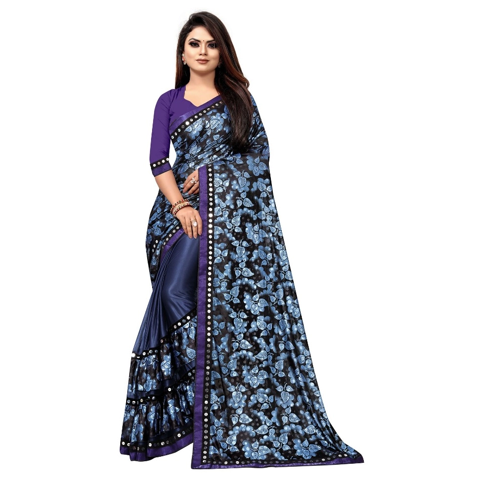 Blue Women's Lycra Blend Saree with Blouse