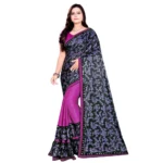 Purple Lycra Blend Saree with Mirror Work Blouse