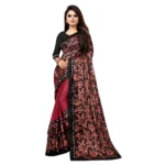 Red Lycra Blend Saree with Mirror Work Blouse