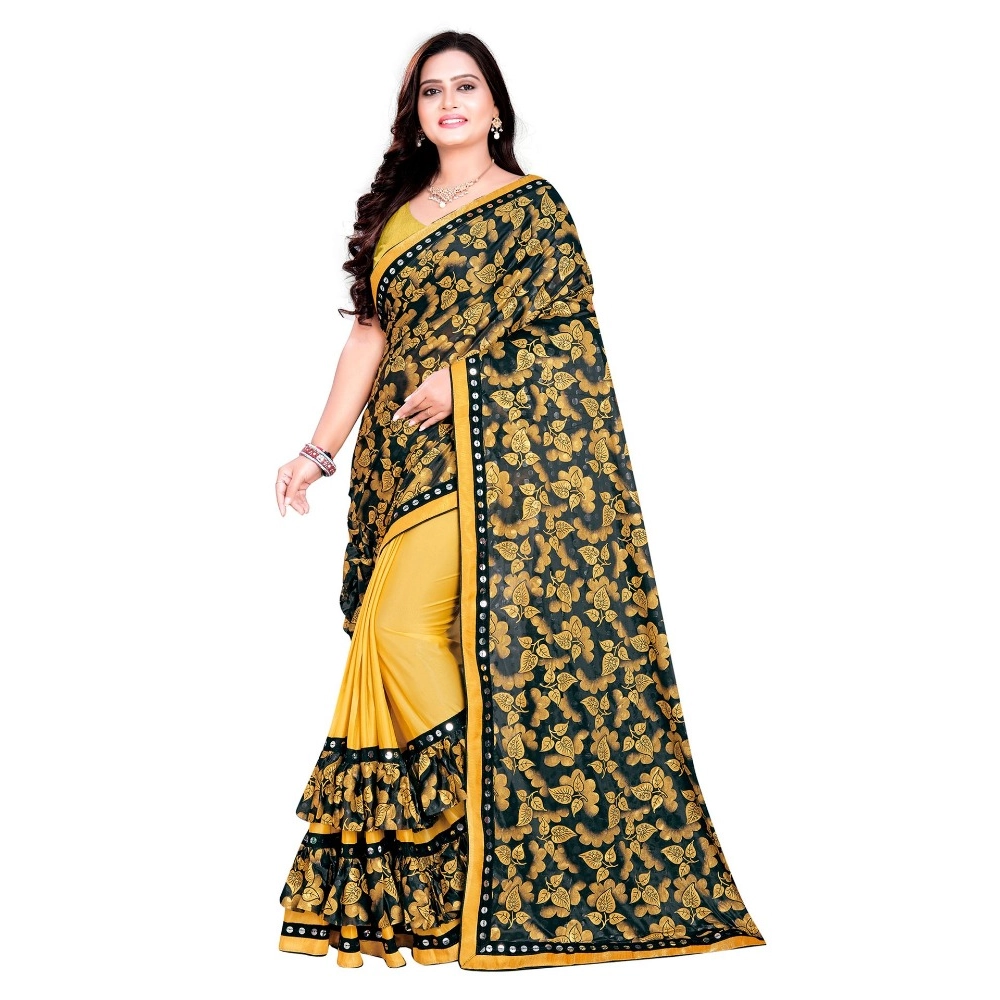 Mustard Lycra Blend Saree with Blouse