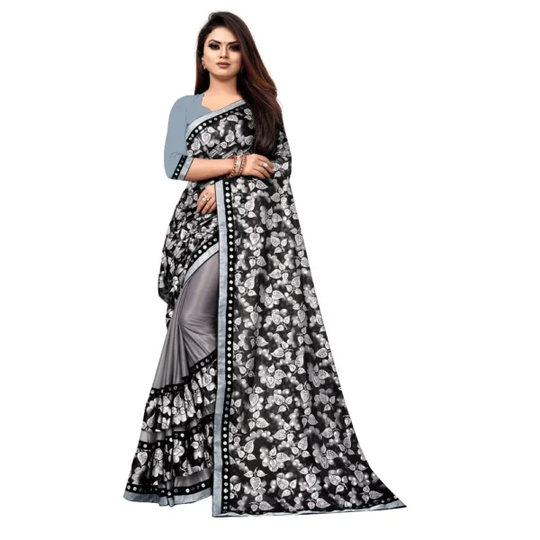 Grey Lycra Blend Saree with Mirror Work Blouse
