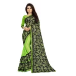 Pista Lycra Blend Saree with Mirror Work Blouse