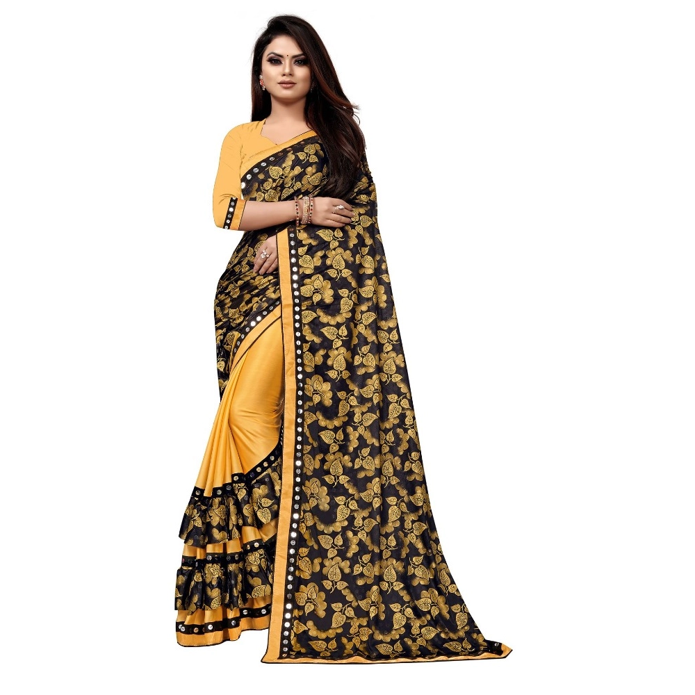 Mustard Women's Lycra Blend Saree with Blouse