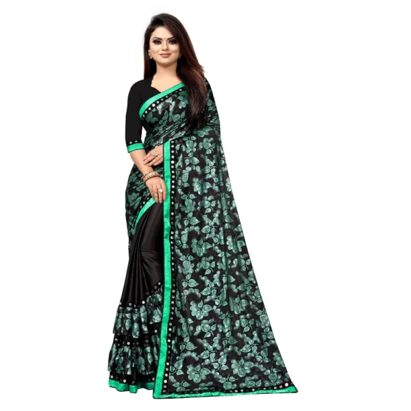 Green Lycra Blend Saree with Mirror Work Blouse