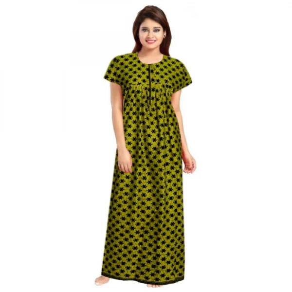 Green Cotton Printed Maxi Nighty