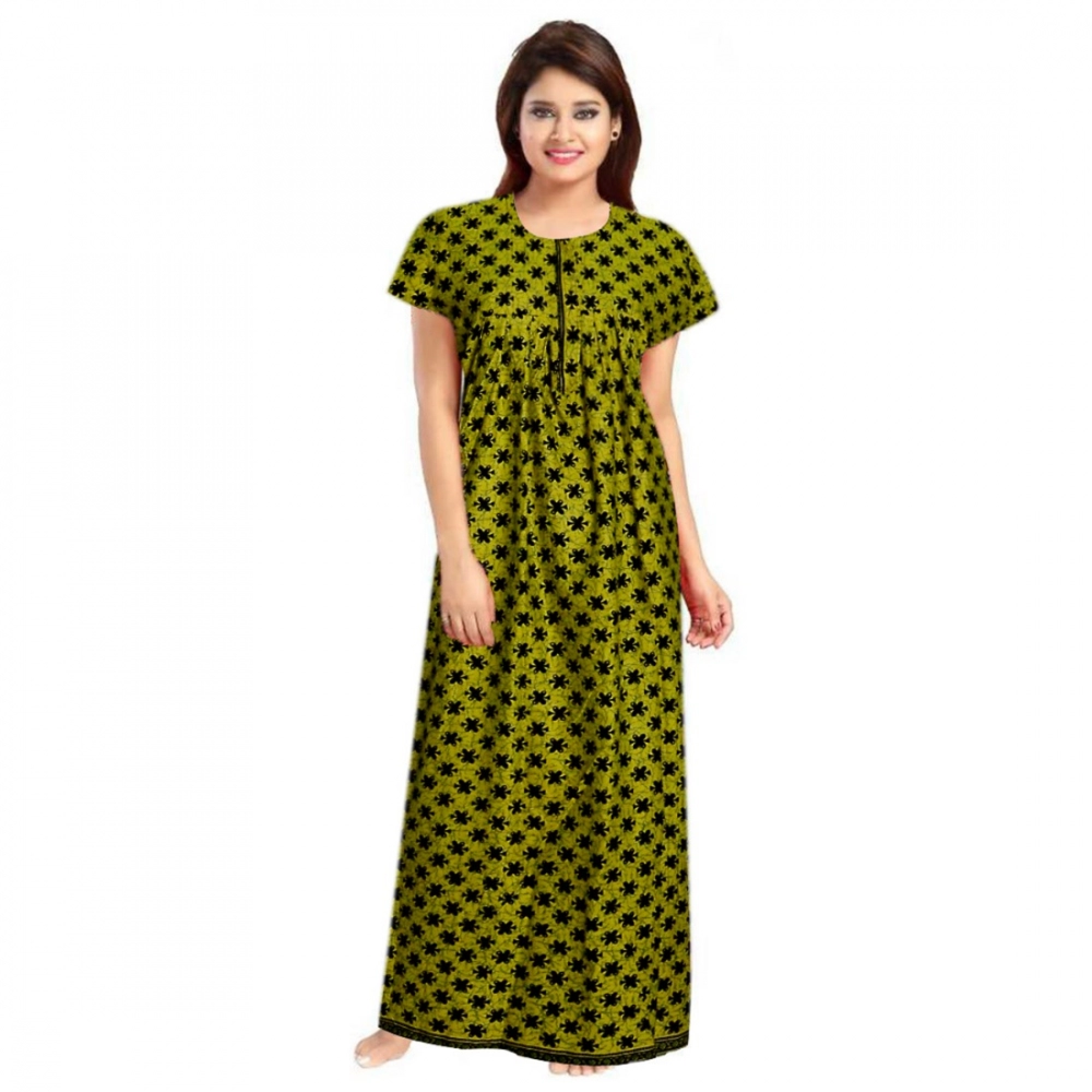 Green Cotton Printed Maxi Nighty