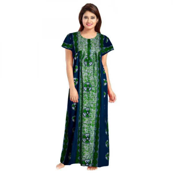 Women's Green Cotton Printed Maxi Nighty