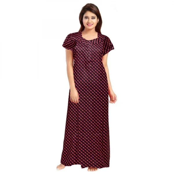 Brown Cotton Printed Maxi Nighty for Women