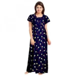 Purple Cotton Printed Maxi Nighty for Women