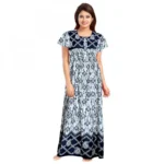 Women's Navy Blue Cotton Printed Maxi Nighty