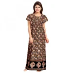 Women's Brown Cotton Printed Maxi Nighty