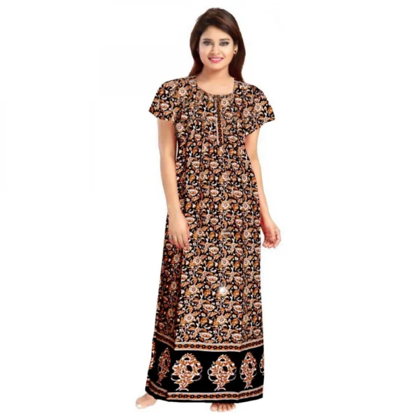Women's Brown Cotton Printed Maxi Nighty