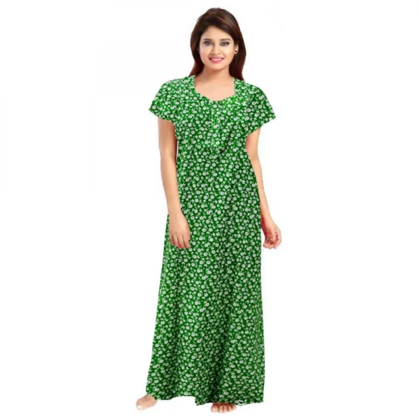 Women's Green Cotton Printed Maxi Nighty