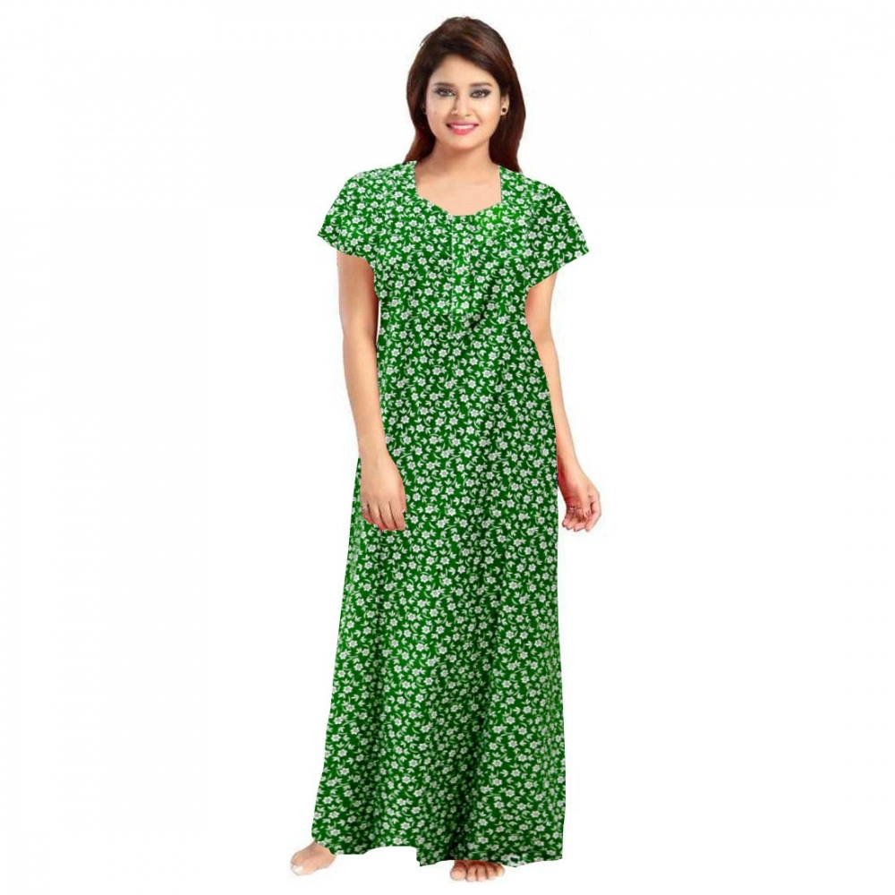 Women's Green Cotton Printed Maxi Nighty