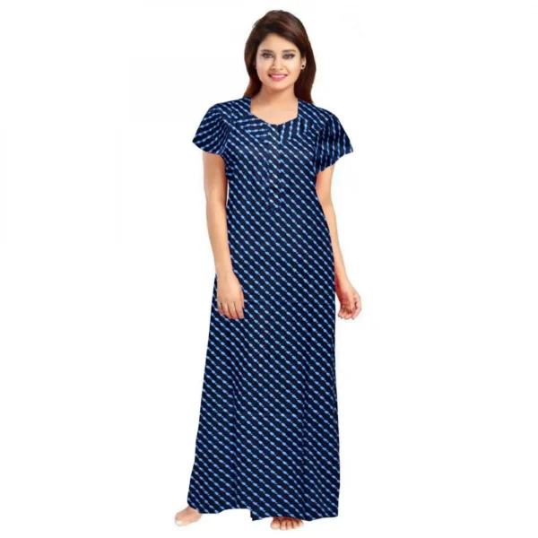 Blue Cotton Printed Maxi Nighty for Women
