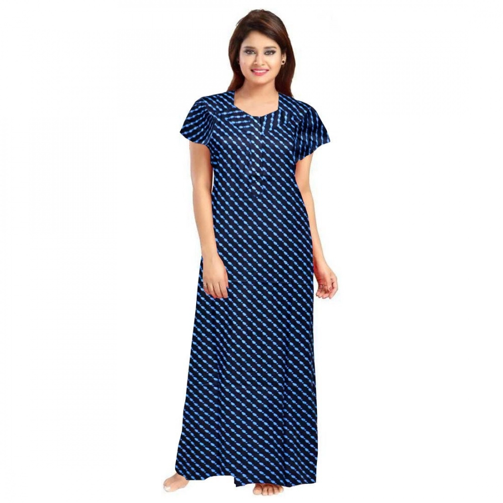 Blue Cotton Printed Maxi Nighty for Women