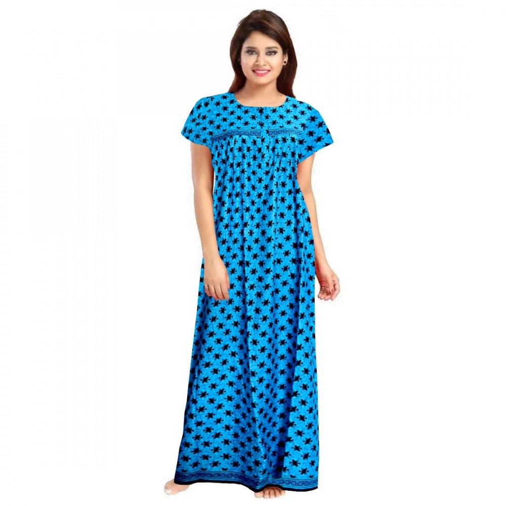 Women's Aqua Blue Cotton Nighty