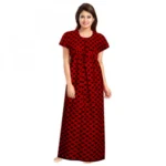 Red Cotton Printed Maxi Nighty