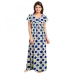 Women's Off White Cotton Printed Maxi Nighty
