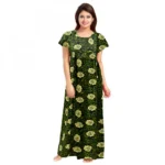Green Cotton Printed Maxi Nighty for Women