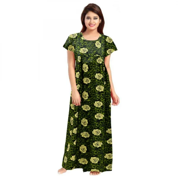 Green Cotton Printed Maxi Nighty for Women