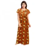Mustard Cotton Printed Maxi Nighty for Women