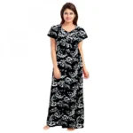 Women's Black Cotton Printed Maxi Nighty