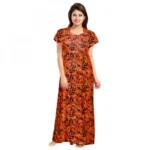 Orange Cotton Printed Maxi Nighty for Women