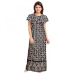 Women's Black Cotton Printed Maxi Nighty
