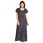 Grey Cotton Printed Maxi Nighty for Women