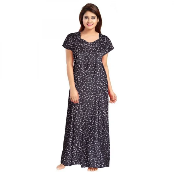 Grey Cotton Printed Maxi Nighty for Women