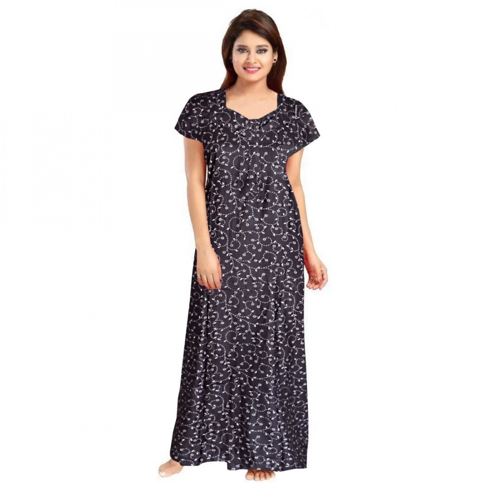 Grey Cotton Printed Maxi Nighty for Women