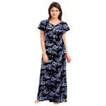 Blue Cotton Printed Maxi Nighty for Women