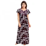 Women's Wine Cotton Printed Maxi Nighty