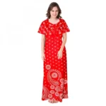 Red Printed Cotton Women's Maxi Nighty
