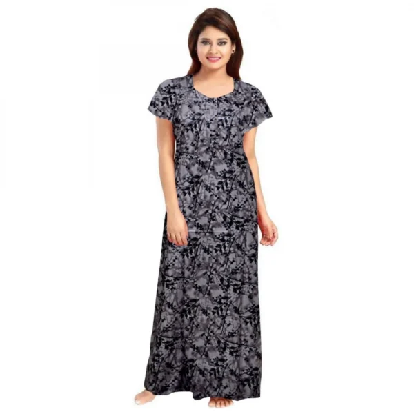 Grey Cotton Printed Maxi Nighty for Women
