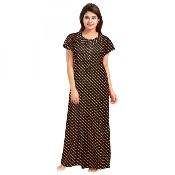 Brown Cotton Printed Maxi Nighty for Women