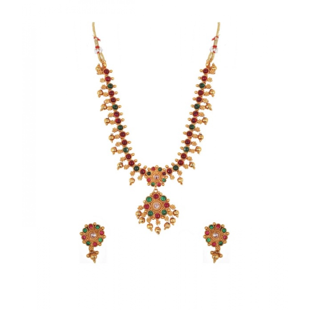 Women's Kempu Jewellery Set Brass Multi-Stone