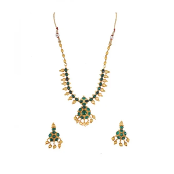Women's Elegant Kampu Green Necklace Set - Free Size - With Dupatta by Nari Haat, Indian ethnic wear, women clothing,...