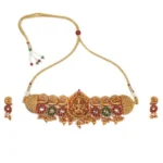 Traditional Gold Plated Laxmi Choker Necklace Set for Women - Multi-Color, Free Size - With Dupatta by Nari Haat, Ind...