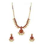 Women's Elegant Red Kampu Necklace Set - Free Size - With Dupatta by Nari Haat, Indian ethnic wear, women clothing, d...