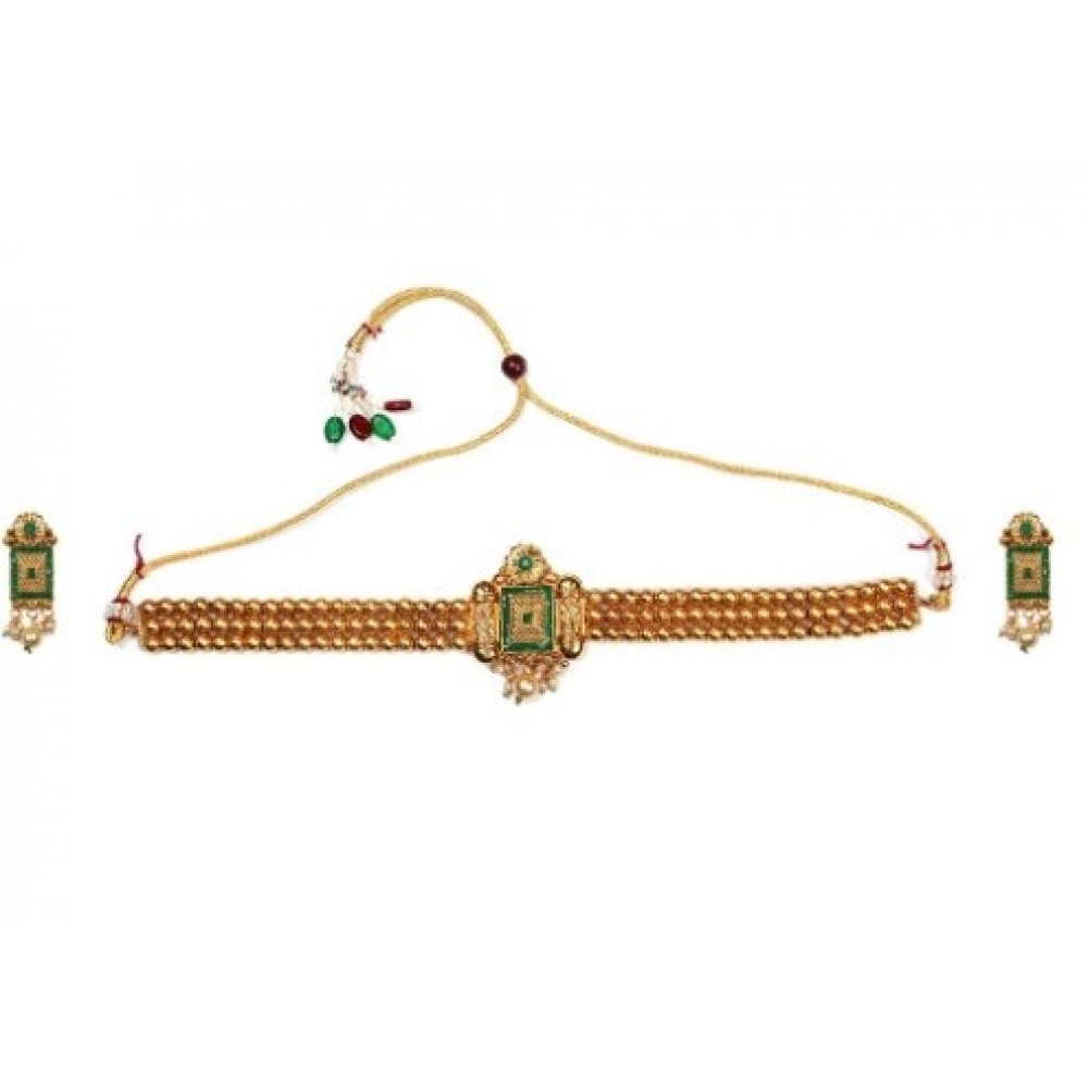 Green Gold Plated Choker Necklace Set