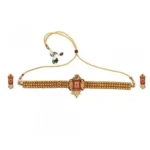 Women's Red Gold Plated Choker Necklace Set - Elegant Modern Free Size - With Dupatta by Nari Haat, Indian ethnic wea...