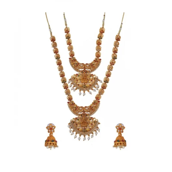 Indian Temple Jewellery Set for Women - Red & Green Stone - Traditional Ethnic Bridal Necklace Earrings Maang Tikka -...